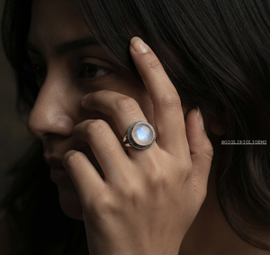 Sale Natural Round Shape Moonstone <b>Sterling</b> <b>Silver</b> <b>Band</b> <b>Ring</b> Size 8 For Women Vintage Stone Style Fashion Index Finger Jewelry - Product Image 2