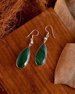 ต่างหูมาลาไคต์ทรงหยดน้ำ เงินแท้ 925 ประดับเพชรโมอิสซาไนต์ทรงลูกแพร์ขนาดใหญ่ ของขวัญสำหรับผู้หญิง - Product Image 2