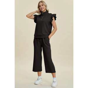 Conjunto de Top y pantalones de talla completa para mujer, Top de manga corta con volantes y pantalones de pierna ancha - Product Image 5
