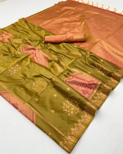 <b>Green</b> <b>Silk</b> Pochampally Handloom Saree With Pink Border For Women Wedding Wear Indian Traditional Dress - Product Image 1