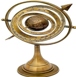 <b>Antique</b>-style engraved brass armillary globe with integrated horizon ring and <b>compass</b>, available at wholesale prices. - Product Image 4