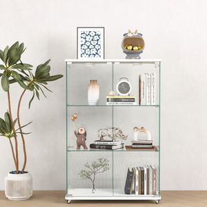 Modern Antique Living Room Cabinet with LED Lights Quick Assembly Tempered <b>Glass</b> <b>Bookshelf</b> - Product Image 1