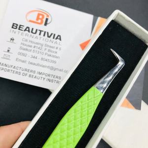 Pince à épiler professionnelle japonaise en acier inoxydable, fine, durable, pour extensions de cils, à prise ferme, verte fluo, pointue - Product Image 6