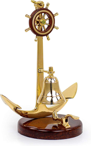 Campana de Servicio Marítima de Latón Vintage con Ancla y Rueda de Barco, Decoración Náutica para Barco, Hogar o Zona Costera - Product Image 4