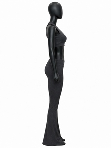 Ensemble de yoga gris anthracite tendance, style vintage, avec soutien-gorge de sport sans couture et leggings évasés, tenue de sport athlétique pour femme - Product Image 3