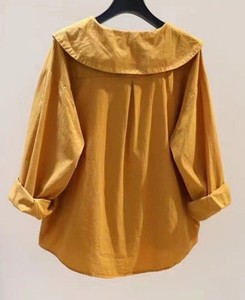 Blusa con cuello para mujer, corte holgado, manga tres cuartos, algodón, informal, primavera, verano, color liso - Product Image 1