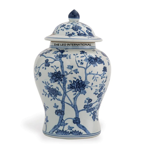 Jarrón de Jengibre Esmaltado Azul y Blanco Pintado a Mano, Cerámica India Tradicional, Recipiente Decorativo y Florero, Centro de Mesa con Flores Artificiales - Product Image 5