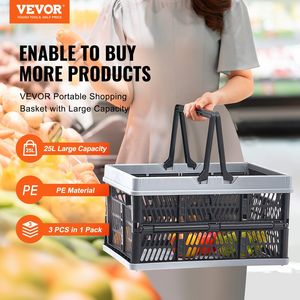 Lot de 3 paniers de courses pliables en plastique de 25 L avec poignée pour l'épicerie, les fruits et légumes, pour usage domestique - Product Image 2
