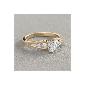 Anillo de Compromiso con Diamante Cultivado en Laboratorio Stonewels, Corte Central con Pavé y Piedras Laterales en Espiral, Oro de 14K, Anillo Nupcial de Lujo Certificado - Product Image 1