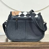 Bolso Bandolera Personalizado de Cuero Vacuno Genuino, Estilo Bohemio Vintage, Ajustable, con Patrón a Cuadros