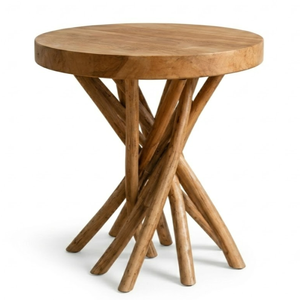 ARTERRA Premium <b>Rustic</b> Accent Furniture Teak Branch <b>Side</b> <b>Table</b> with Round Natural Wood Top Living Room Bedroom - Product Image 2