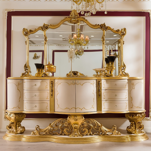 Muebles de Comedor Barrocos Europeos de Primera Calidad, Aparador de Madera de Teca Maciza Tallada a Mano, Mesa de Comedor, Juego de Lujo - Product Image 5