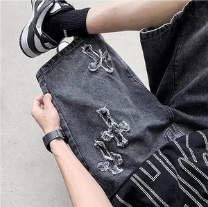 Pantalones Cortos de Mezclilla para Hombre, Estilo Lavado, con Logotipo Personalizado Bordado, Corte Holgado, de Algodón, Estilo Urbano, Casual, para Hombre - Product Image 3