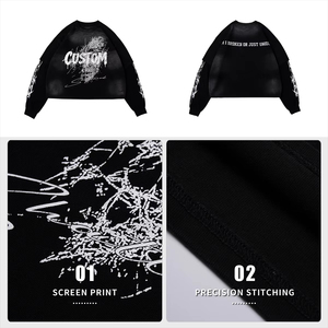 Sudadera de algodón extragrande de manga larga para hombre, estilo urbano, cuello redondo, tejida en negro con estampado de letras y diseño de llamas en las mangas - Product Image 4