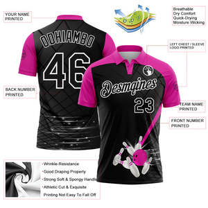 เสื้อโปโลแข่งขันโบว์ลิ่งแบบยูนิเซ็กซ์สั่งทำพิเศษ ผ้าโพลีเอสเตอร์พิมพ์ลายเต็มตัว เสื้อผ้ากีฬา ผู้ผลิต OEM จัดส่งตรงจากโรงงาน - Product Image 3