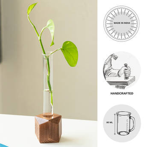 Vase mural géométrique en bois Art Déco avec tube en verre transparent, décoratif, écologique, fait main FAIZA CRAFT FC-9042 - Product Image 4