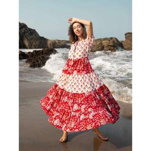 Robe longue imprimée 100 % coton pour femme, manches mi-longues, robe d'été pour femme, robe ample à fleurs, style bohème, fournisseur - Product Image 5