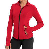 Veste de yoga à manches longues pour femmes, avec fermeture éclair, col montant, respirante, pour la course à pied, rouge