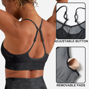 Soutien-gorge de sport blanc en maille pour femme, bretelles réglables, extensible dans quatre directions, soutien moyen, respirant, sans coutures, pour fitness et entraînement - Product Image 6