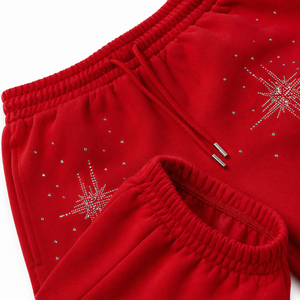 Pantalones Deportivos Rojos 100% Algodón con Diseño de Estrella de Fuego con Pedrería, Cintura Elástica con Cordón Ajustable, Anti-Pilling, para Hombre, Estilo Urbano - Product Image 5