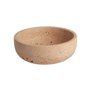 WOODGRANDLIVING Beige <b>Travertine</b> Stone Bowl Honed Marble Serving Dish Round Decorative Food for Villa <b>Table</b> Decor SAA-017 - Product Image 1