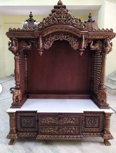 Hand Carved Traditional Teak Wood Temple <b>Unit</b> with <b>Storage</b> for Home Pooja Mandir - Product Image 3