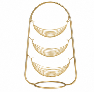 Elegant Gold 3 Tier Fruit <b>Basket</b> Stand with <b>Hanging</b> Wire <b>Baskets</b> for Kitchen Countertop <b>Storage</b> and Decorative Home Organization - Product Image 3