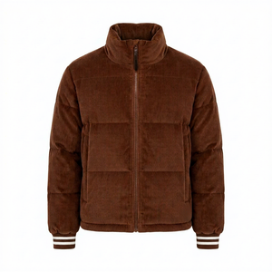 <b>Men's</b> <b>Corduroy</b> Puffer <b>Jacket</b> Stand Collar Zipper Closure Casual Winter Thick Regular Fit Solid Color Brown 2027 - Product Image 1
