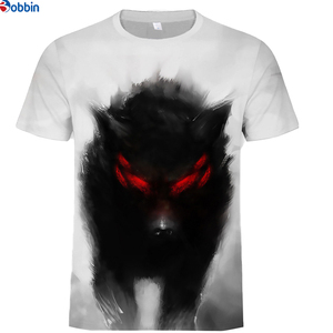 Camiseta de Hombre Talla Grande, Manga Corta, Cuello Redondo, Estampado Animal, Lobo con Ojos Rojos, Jersey Informal de Poliéster, Impresión por Sublimación - Product Image 1