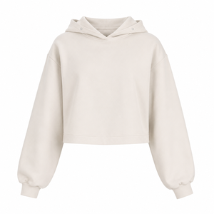 Sudadera Corta con Capucha para Mujer, Color Sólido, Estilo Oversize con Hombros Caídos, Tejido Transpirable, Estilo Urbano Otoñal, 450 GSM - Product Image 2