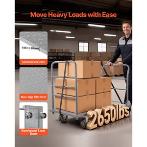 Carrello Piattaforma Robusto con Capacità di 2650 Libbre, Carrello a Pianale con Guardrail Rimovibile, Attrezzatura per Stoccaggio Merci - Product Image 2