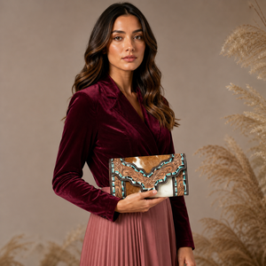 Portefeuille à rabat en cuir de vachette travaillé à la main, style western, avec pochette intégrée |   Porte-cartes artisanal style bohème, export OEM Inde 2026 - Product Image 3