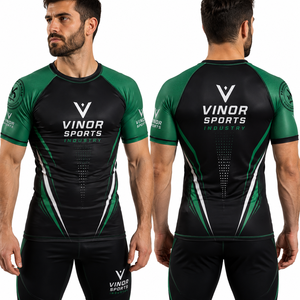 T-shirt de compression à manches courtes en spandex pour homme, anti-bactérien, respirant, séchage rapide, protection UV, entraînement MMA BJJ - Product Image 1