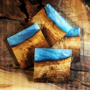 Artisan Walnut Wood Epoxy Kitchen Board with <b>Coasters</b> Designer Walnut Epoxy Serving Board and <b>Coasters</b> Set - Product Image 3
