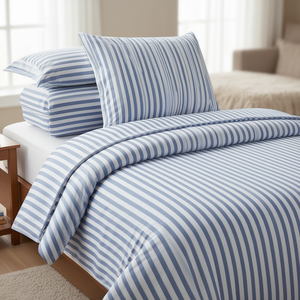 220TC Hotel <b>Bed</b> Sheet Set Queen Size 1 <b>Bed</b> Sheet + 2 Pillow <b>Covers</b> Stripe Cotton Bedding for Home or Hotel - Product Image 2