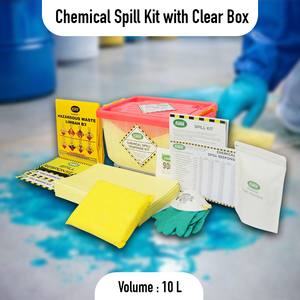 ชุดอุปกรณ์ดูดซับสารเคมีรั่วไหลอเนกประสงค์ ขนาด 10 ลิตร แบบกล่องใส สำหรับสารเคมีเหลว กรด ด่าง ป้องกันการรั่วไหล ควบคุมเหตุฉุกเฉิน ใช้ในห้องปฏิบัติการ เพื่อความปลอดภัย - Product Image 2