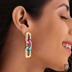 Boucles d'oreilles tendance PRAO Vibrant Acrylic & Golden Anti-Ternish CCB Chain Danglers - Product Image 5