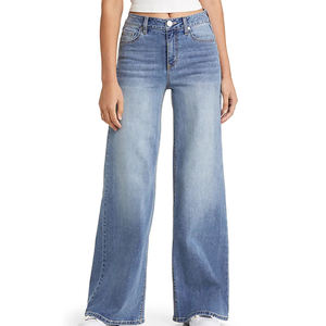 2026 Vente en gros de jeans décontractés pour femmes de haute qualité, vente directe d'usine, OEM, pantalons en denim taille haute coupe ample pour femmes - Product Image 1