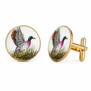 Handpainted Mallard Duck Cufflinks Vintage Nature Bird Design Gold Plated Cufflinks for Men Formal Wear - Product Image 1