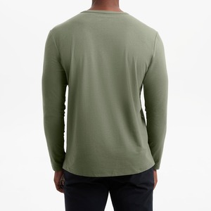 T-shirt basique à manches longues pour homme avec logo personnalisé, col rond, coupe ajustée, en coton extensible, hauts décontractés, commande en gros pour hommes toutes saisons - Product Image 3