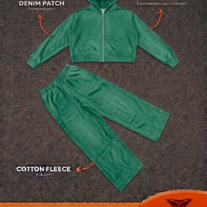 Premium Custom Men's Streetwear Hooded Zipper Fly Winter Sweatsuits 400 GSM Cotton Fleece Embroidered Designs Rhinestone Logo - Product Image 6