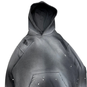 Sudadera con Capucha Unisex Color Carbón, Estilo Desgastado, Manga Larga, Detalle de Salpicaduras de Pintura, Bolsillo Delantero, Servicio OEM, 100% Invierno - Product Image 2