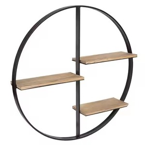 Round Wall Mounted Wooden Shelf Set Three Tier Iron Frame Minimalist <b>Storage</b> <b>Rack</b> <b>for</b> Living Room Bathroom Wal Shelf - Product Image 1