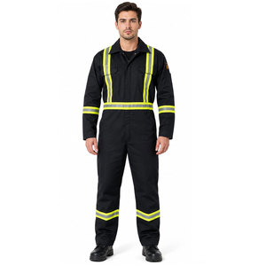 Combinaison de travail réfléchissante personnalisée pour hommes et femmes, avec bandes de sécurité, pour travaux routiers, noire, avec poches, vente en gros - Product Image 2