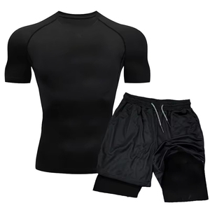 Men's Summer Casual Breathable Knitted <b>Short</b> Sleeve <b>Compression</b> T-Shirts with <b>Shorts</b> Gym Fitness Sets Quick Dry Activewear - Product Image 1