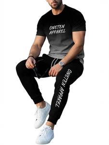 Ensemble de t-shirts à col rond noirs pour hommes ONETEN APPAREL, imprimé lettres, tenue décontractée en 2 pièces avec pantalon de jogging - Product Image 5