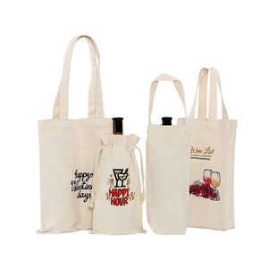 Canvas Wine Bottle Tote Bag 2 Bottle Capacity Cotton Shopping <b>Handbag</b> with Custom Print for Travel Gift Packaging - Product Image 1