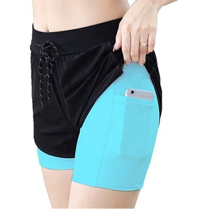 High Waist <b>Women's</b> Sporty <b>Skorts</b> With Pockets Quick Dry Knitted Spandex Polyester Shorts Black And Turquoise - Product Image 1