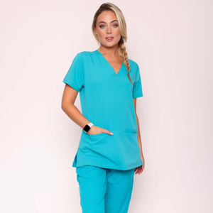 Ensemble de Blouses Médicales Unisexe en Tissu Tricoté Écologique Respirant Anti-Boulochage avec Détection d'Aiguilles, Uniforme d'Infirmière d'Hôpital OEM - Product Image 1