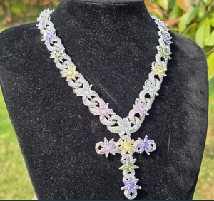 Collier en argent 925 plaqué or avec pendentif croix, moissanite taille cœur, pendentif fleur, chaîne à maillons, bijoux de luxe personnalisés pour cadeau ou fête - Product Image 4